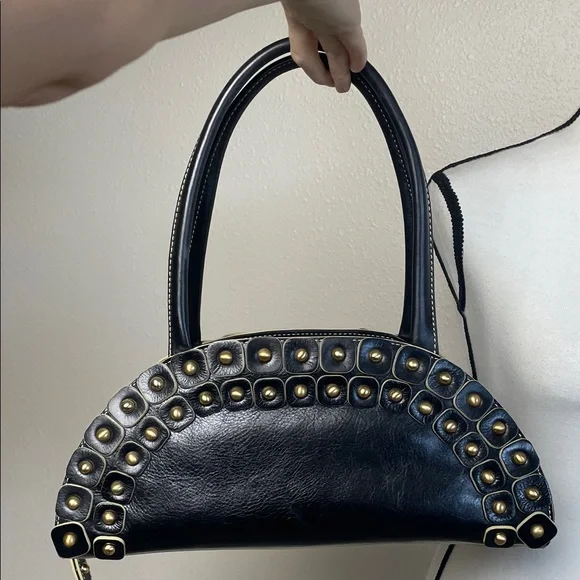 Maxx New York Leather Black Gold stud brass ball Studded Shoulder Bags - Picture 7 of 17